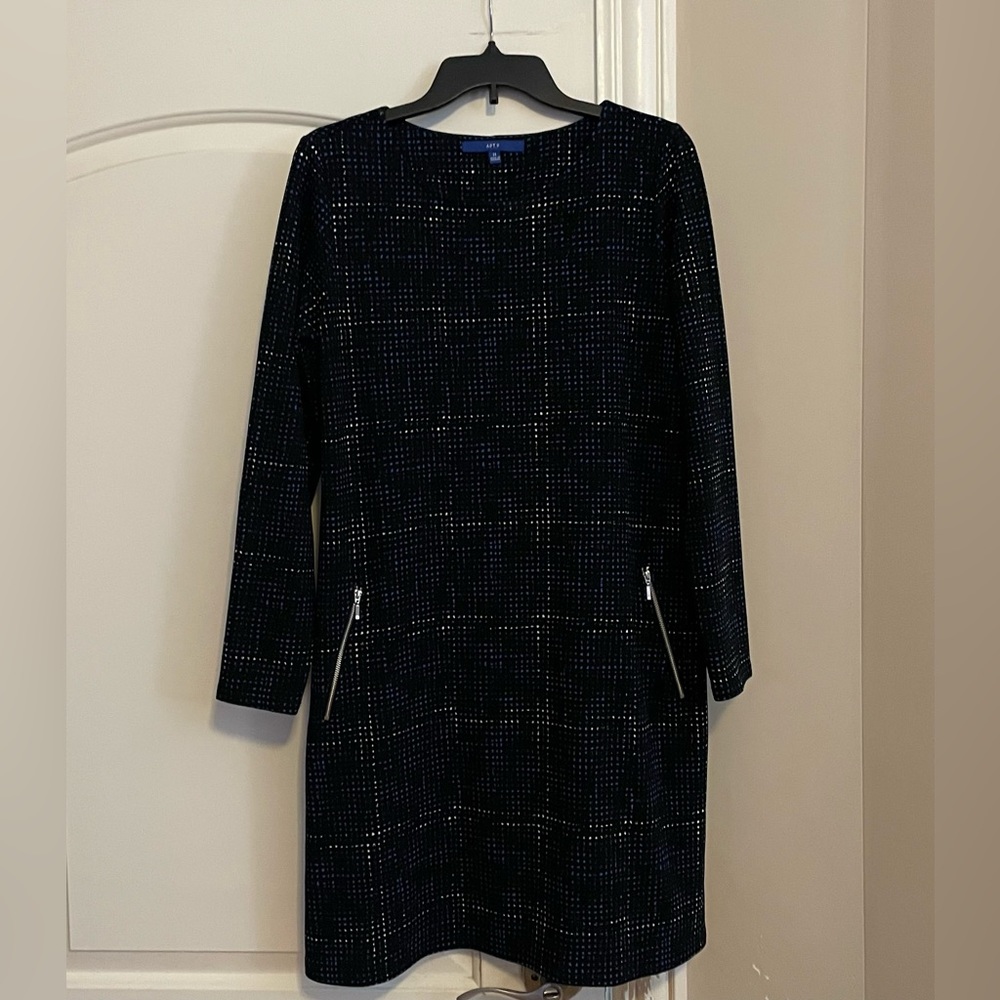 Elegant Black And Blue Checkered Dress